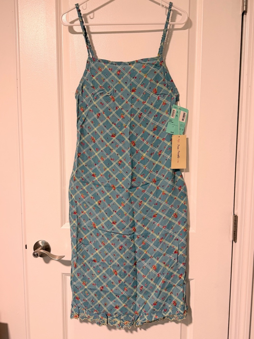 Free People Blue Floral Plaid Slip Dress